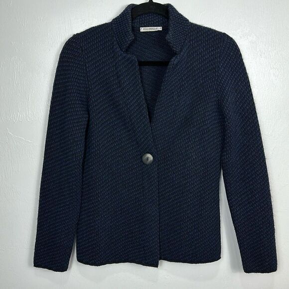 Nara Maglie Blue Black Wool Blend Button Closure Cardigan Sweater Size S - Picture 1 of 9